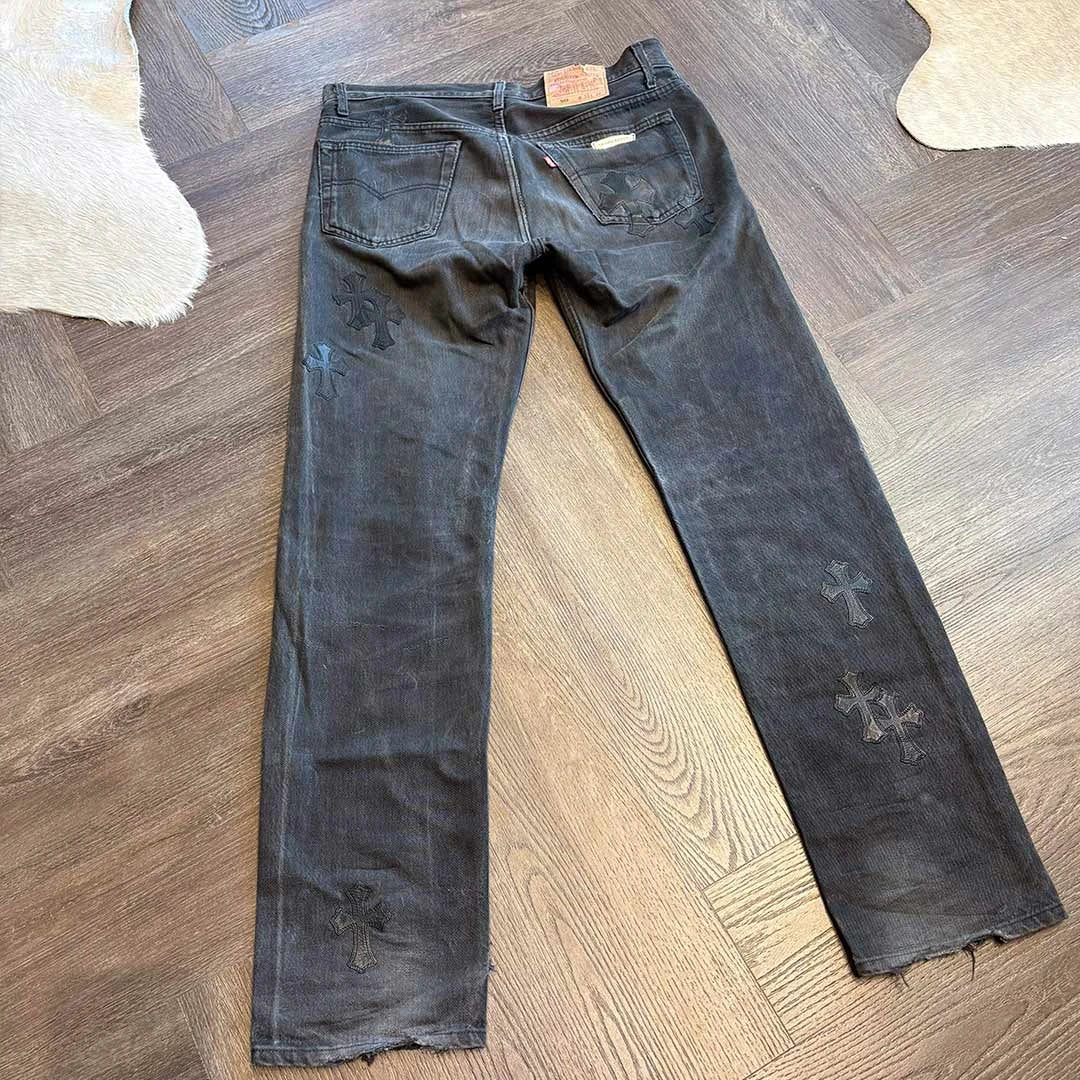 Chrome Hearts Grey Black Denim Jeans 14 Patches