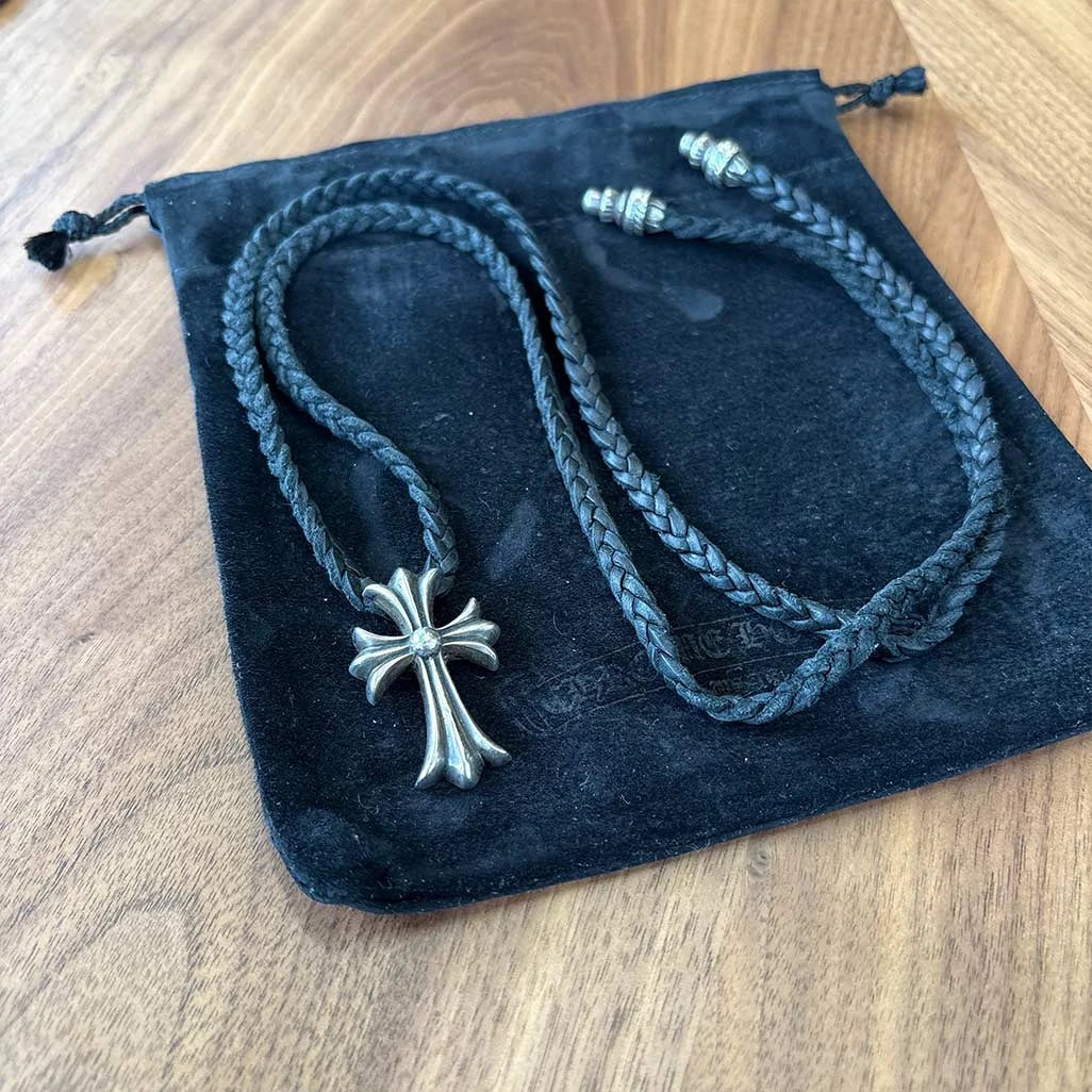Chrome Hearts CH Cross necklace silver pendant braided necklace