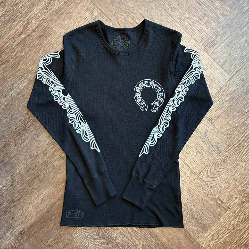 Chrome Hearts Floral Horseshoe Thermal Long Sleeve T-Shirt