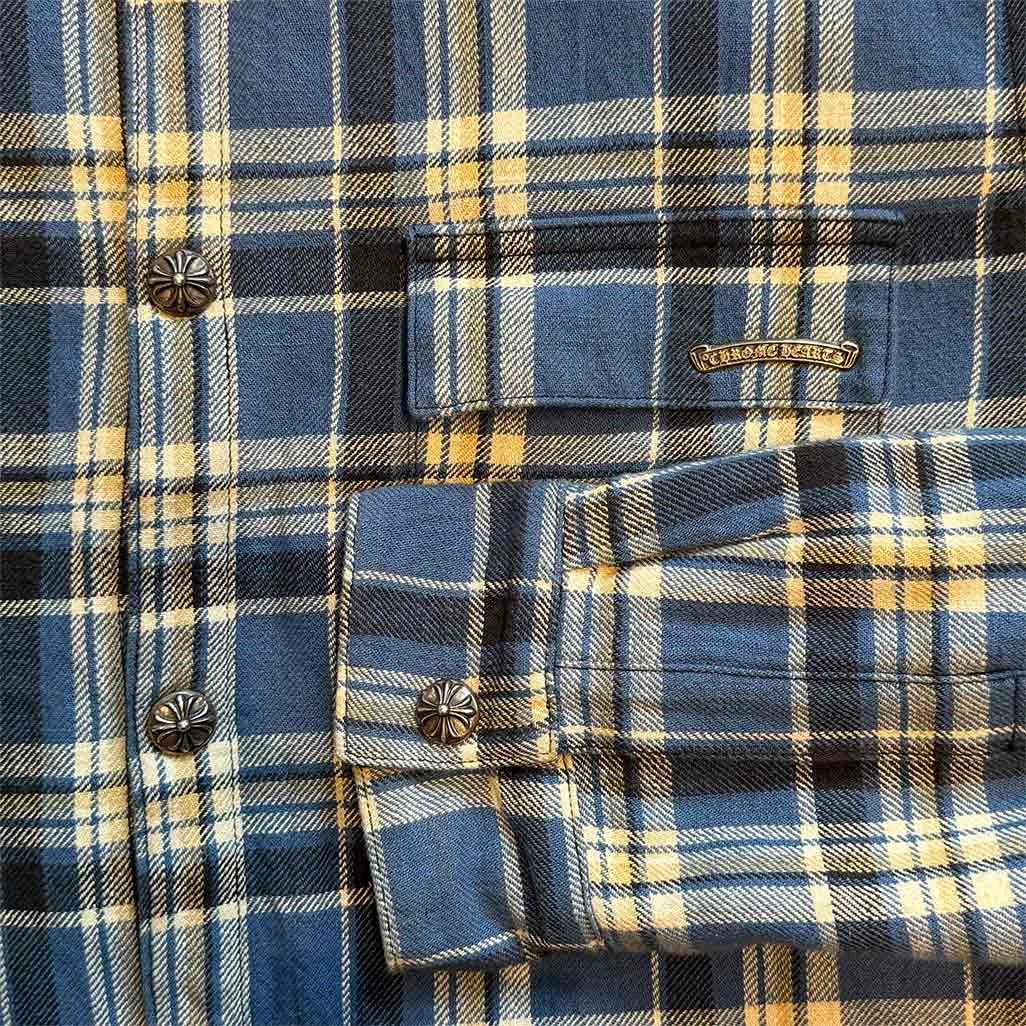 Chrome Hearts Quilted Flannel Jacket Blue White Yellow
