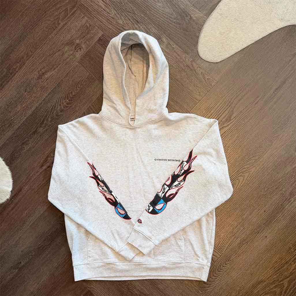 Chrome Hearts Matty Boy Flames Grey Pullover Hoodie