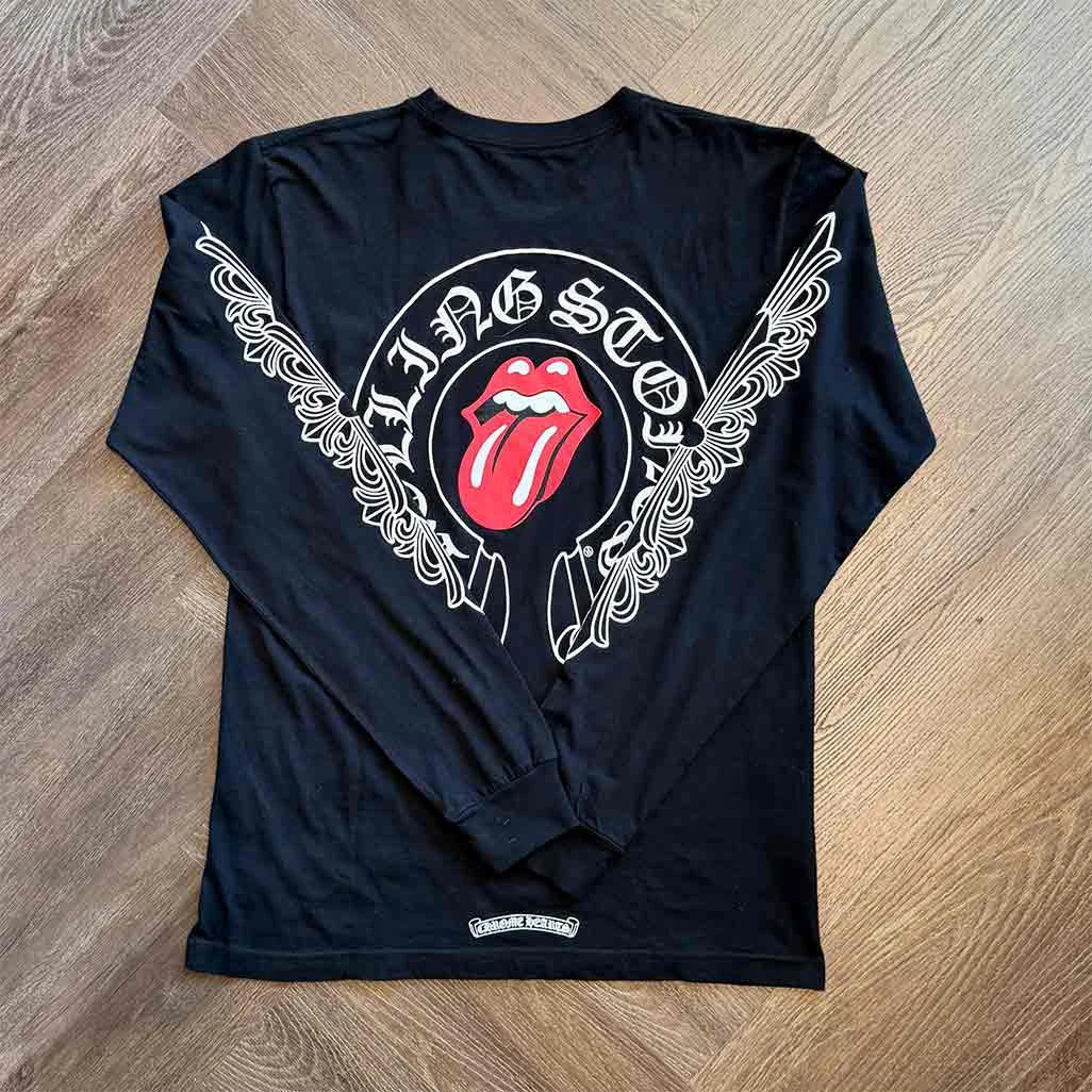 Chrome Hearts Rolling Stones ロンT Chrome Hearts Rolling Stones Floral Black Long Sleeve T-Shirt
