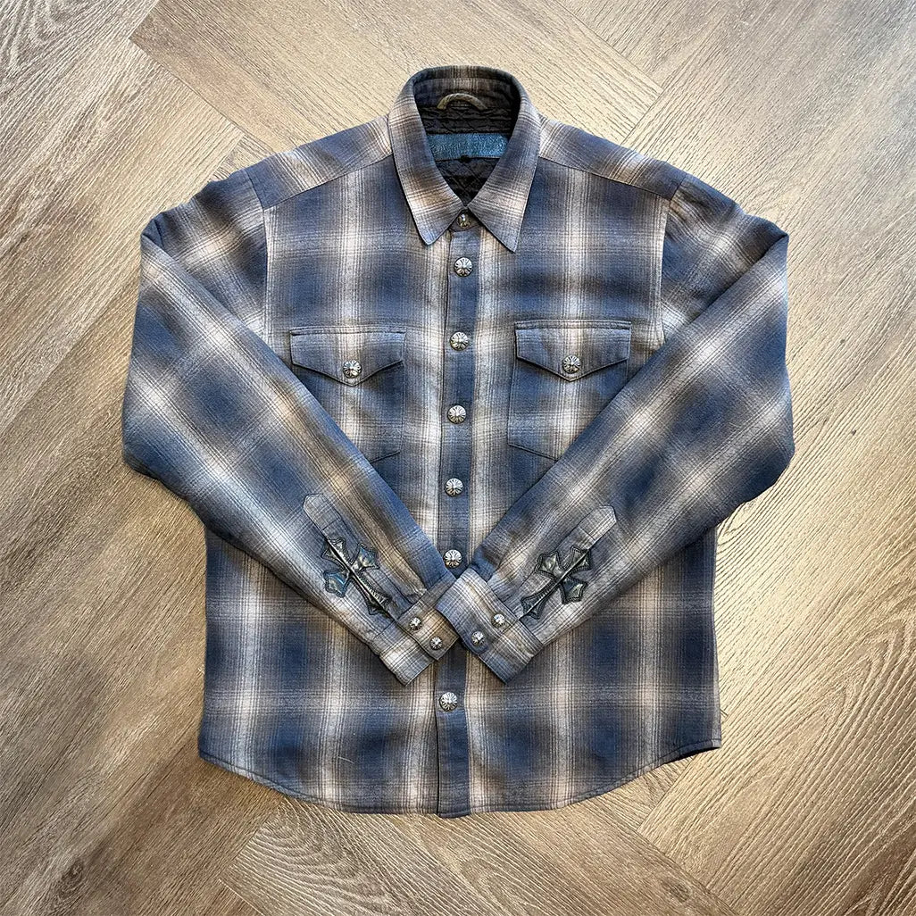 Chrome Hearts Navy Plaid Padded Flannel Jacket