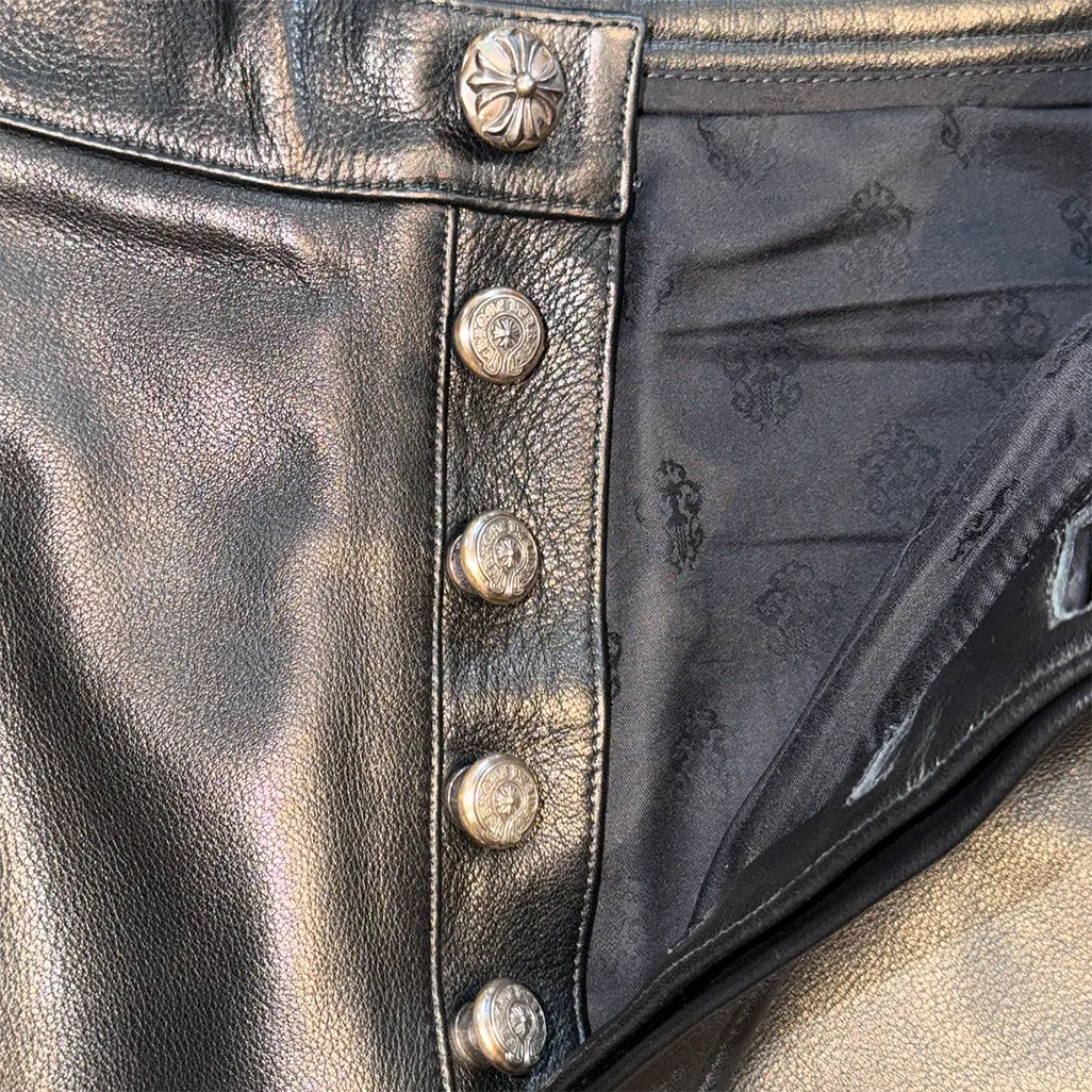 Chrome Hearts Fleur Knee Leather Carpenter Pants 'Black'