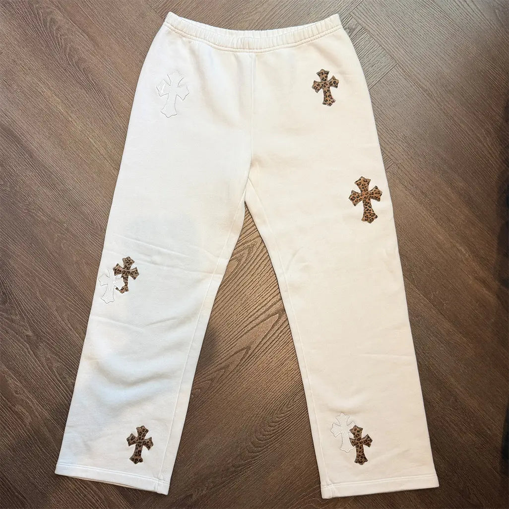 Chrome Hearts 'Cheetah and White Leather Patches' White Sweatpants