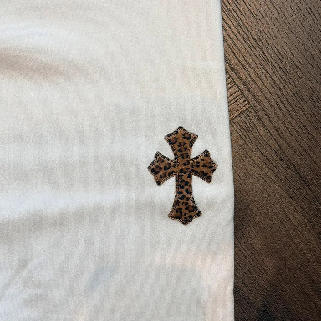 Chrome Hearts 'Cheetah and White Leather Patches' White Sweatpants