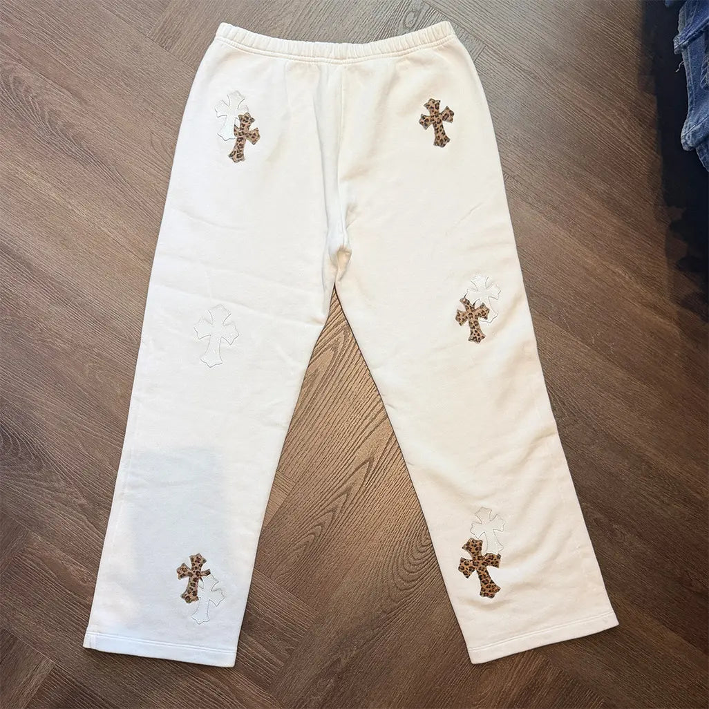 Chrome Hearts 'Cheetah and White Leather Patches' White Sweatpants