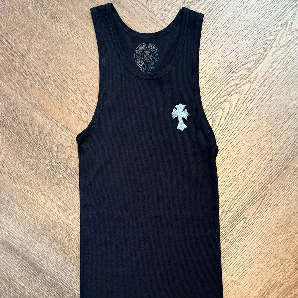 Chrome Hearts BEADED CROSS TANK TOP "BLACK BLUE"