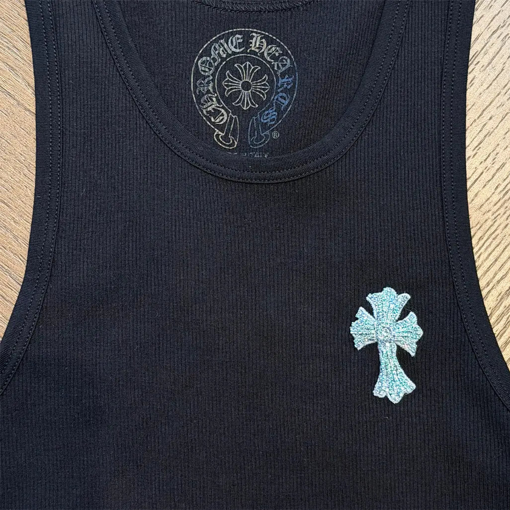 Chrome Hearts BEADED CROSS TANK TOP "BLACK BLUE"