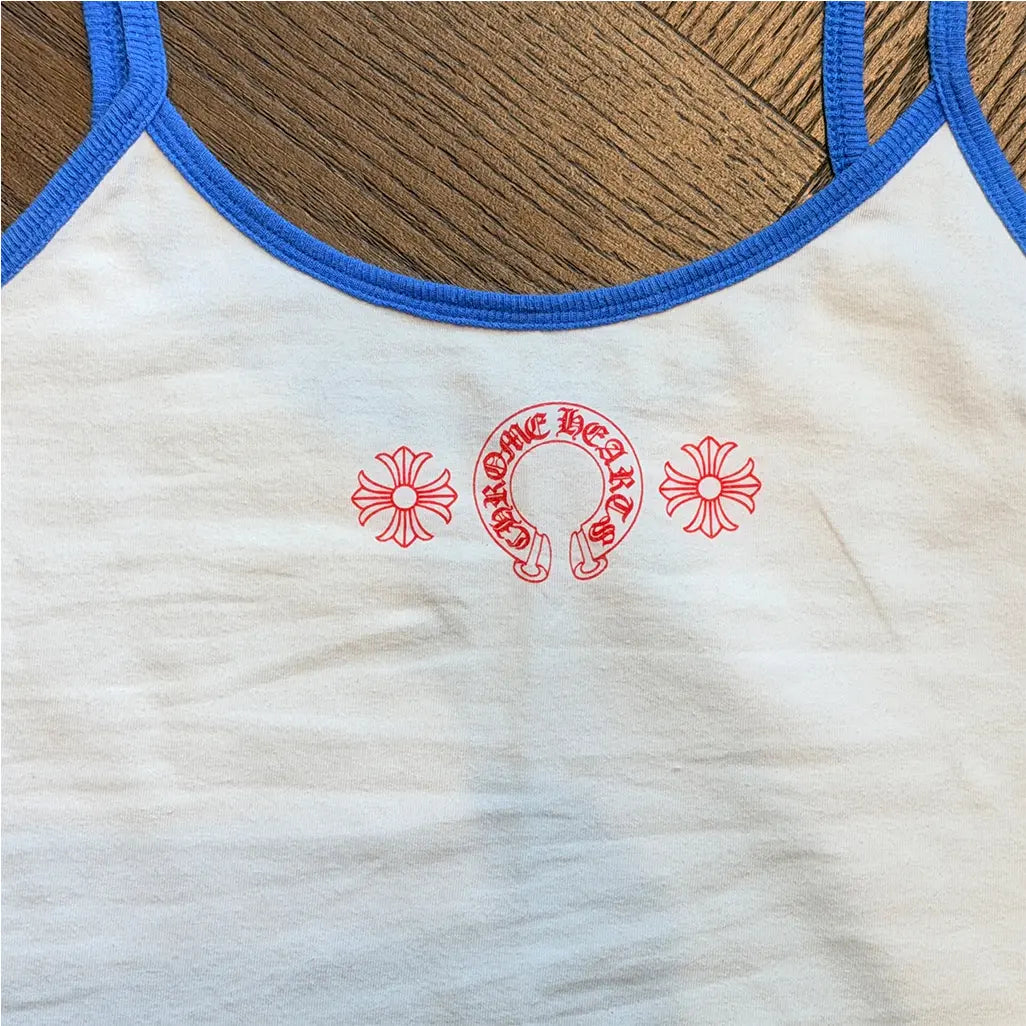 CHROME HEARTS WHITE&BLUE HORSESHOE LOGO TANK TOP