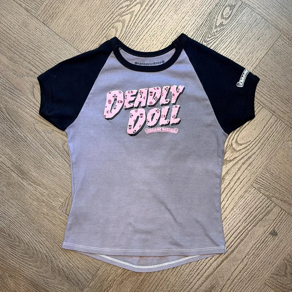 Chrome Hearts Women's Black Deadly Doll Vine Heart Cropped T-Shir