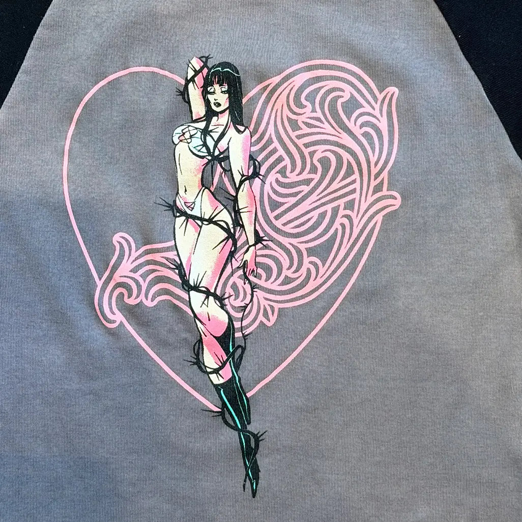 Chrome Hearts Women's Black Deadly Doll Vine Heart Cropped T-Shir