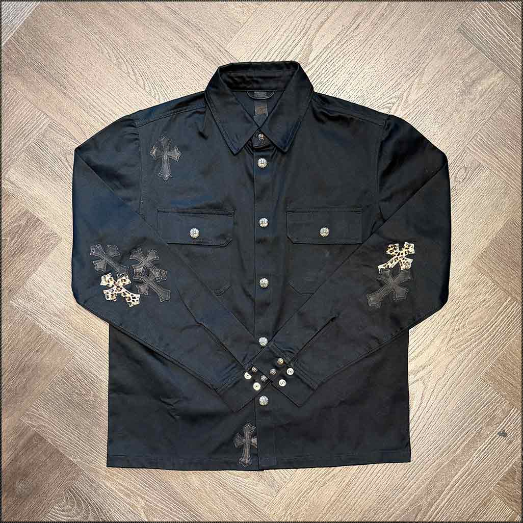 Chrome Hearts Jacket Work Dog Leopard Cross Black COND