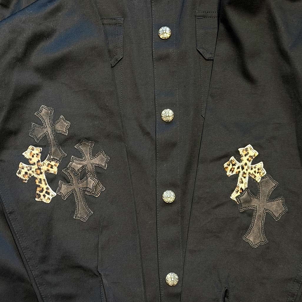 Chrome Hearts Jacket Work Dog Leopard Cross Black COND